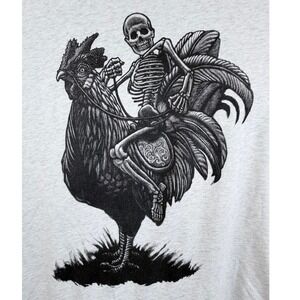 Curbside Clothing Skeleton Riding Rooster Graphic Tee Gray Heather XL Mens
